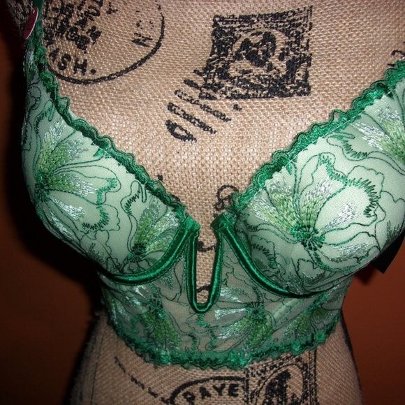 Youmita Green Floral Longline Plunge 34B Bra NWT - Picture 6 of 9